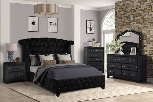 Queen Size Black Upholstered Bed Frame Wood