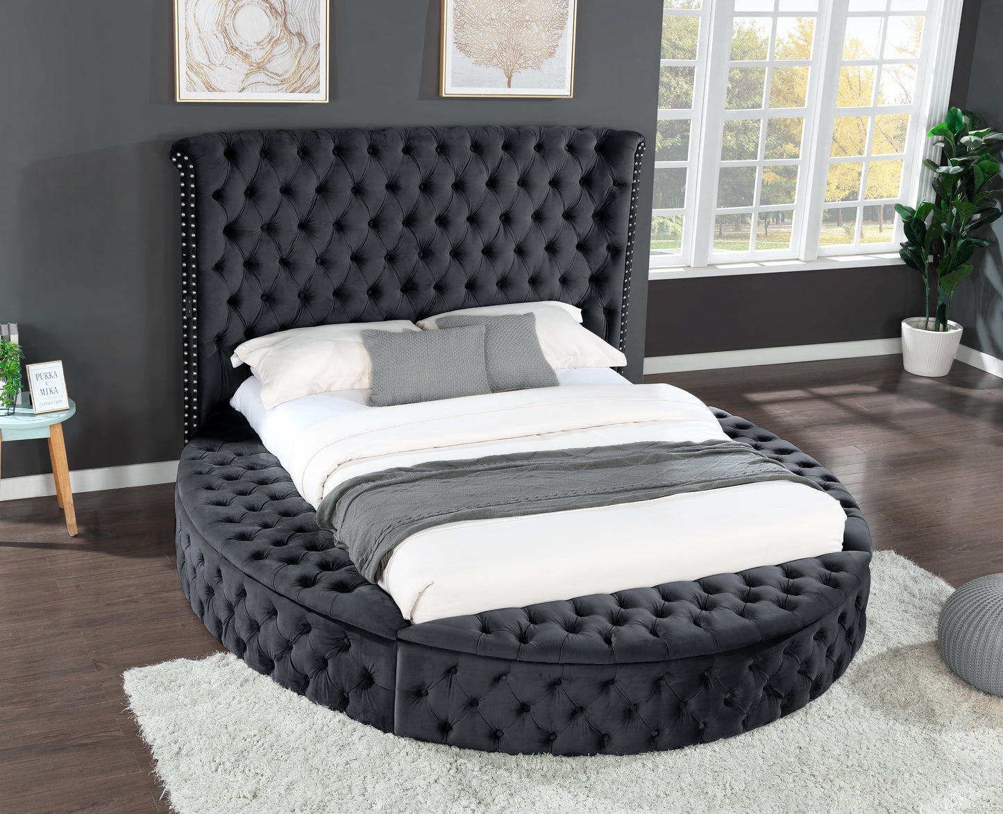 HAZEL King Size Tufted Upholstery Storage Bed made with Wood in Black
