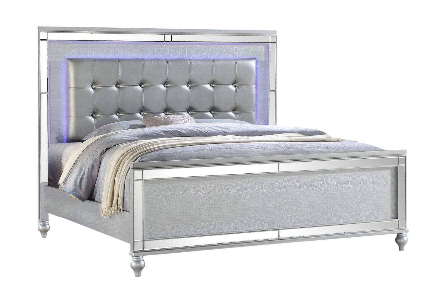 STERLING Full Size Upholstered LED Bed made with wood in Silver Color