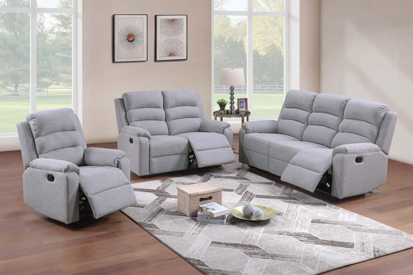 Modern Motion Sofa 1pc Beige Horizontal Tufting Recliner