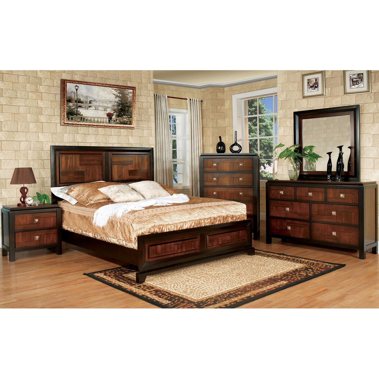 Walnut Solid Wood Queen Bed Frame for Modern Bedroom