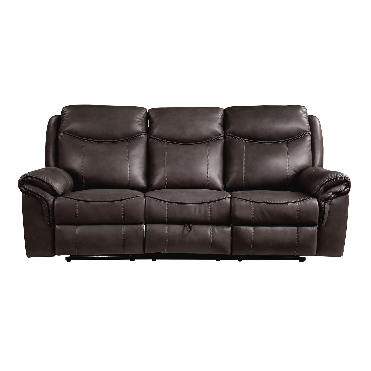 Dark Brown 1pc Double Reclining Sofa w/ Drop Down Cup Holders, Power Outlets USB Ports Hidden Drawer Faux Leather Upholstery Comfortable Sofa Living Room Furniture