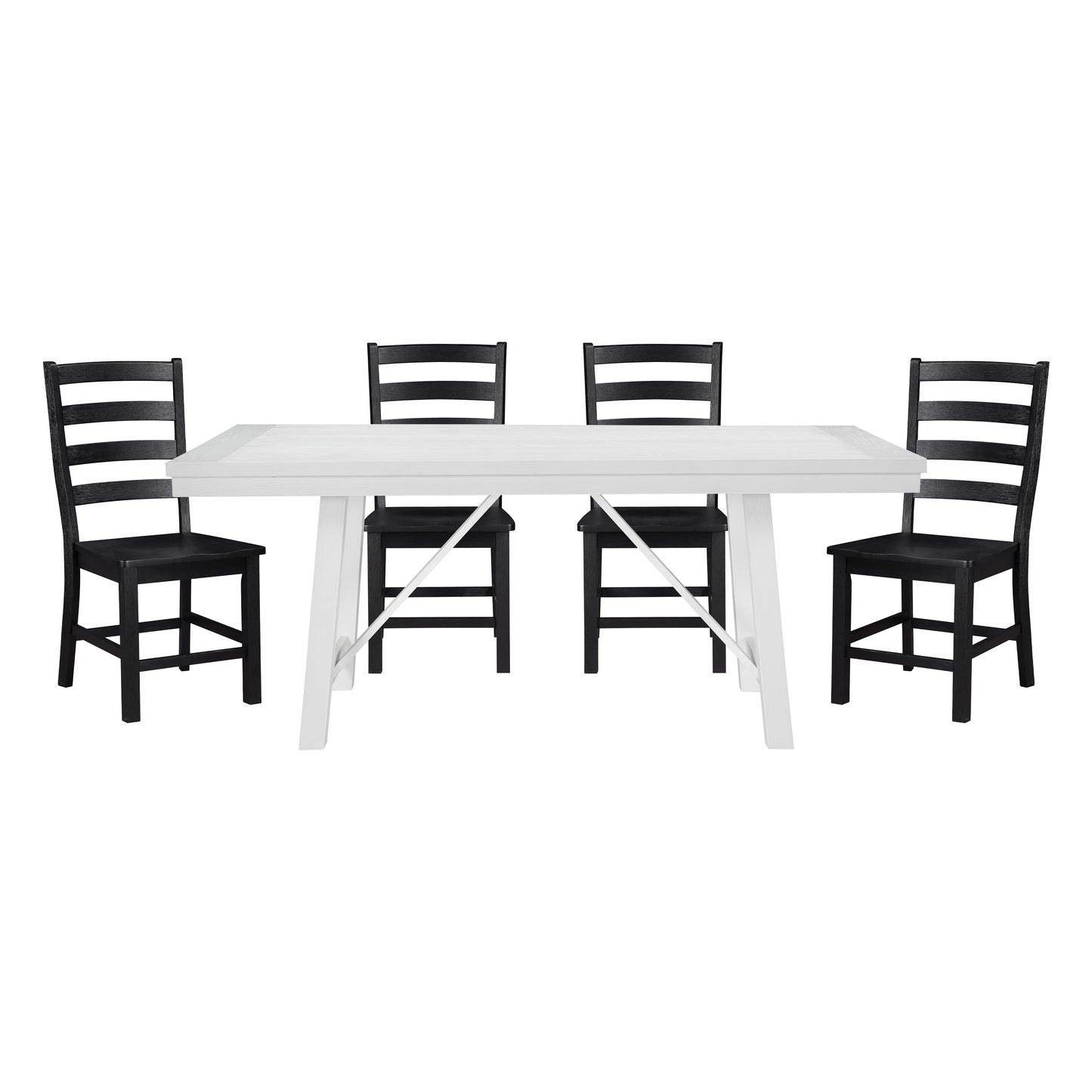 Modern Contemporary Black White 5pc Dining Set Table and 4 Side Chairs Set Wooden Kitchen Dining Furniture Casual Style