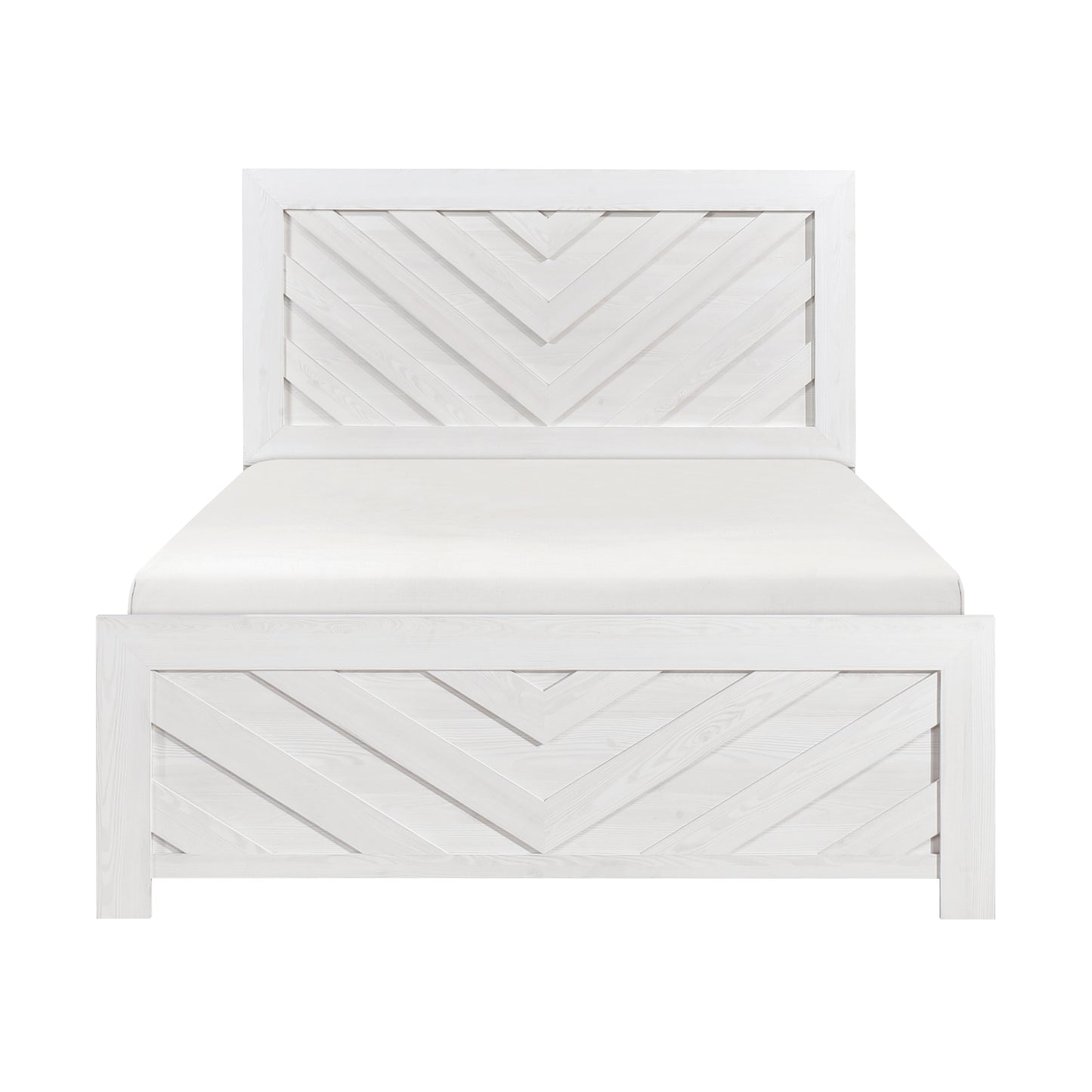 Contemporary White Finish King Size Panel Bed Wooden Bedroom Furniture 1pc, Bed in a Box