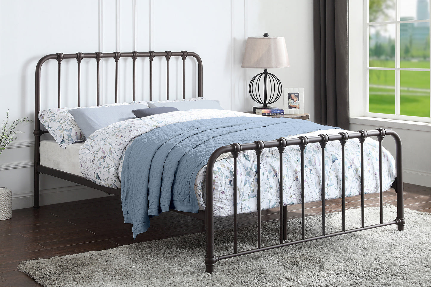 Metal Bed Dark Bronze Finish Full Platform Bed 1pc, Bed in a Box