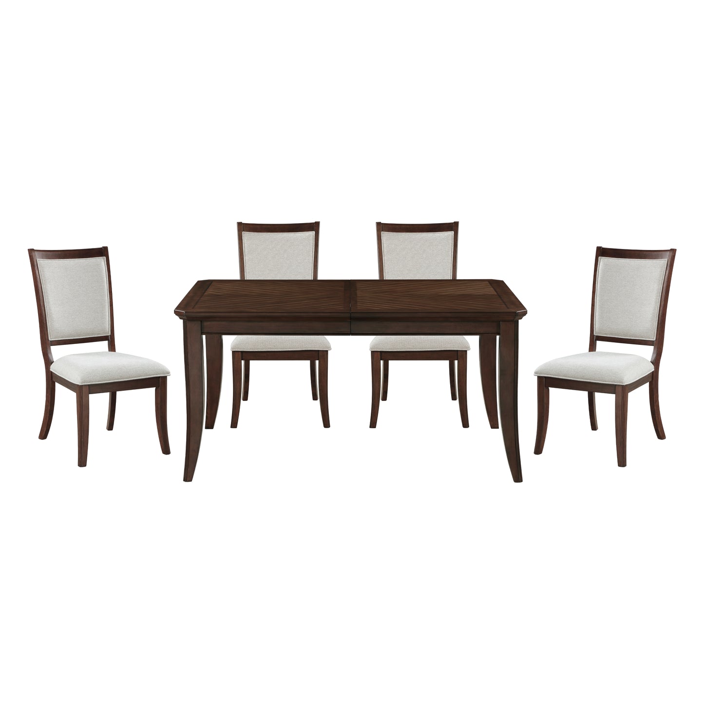 Formal Traditional 5pc Dining Set Table and Chairs Separate Extension Cherry Finish with Dark Walnut Inlay Wooden Furniture
