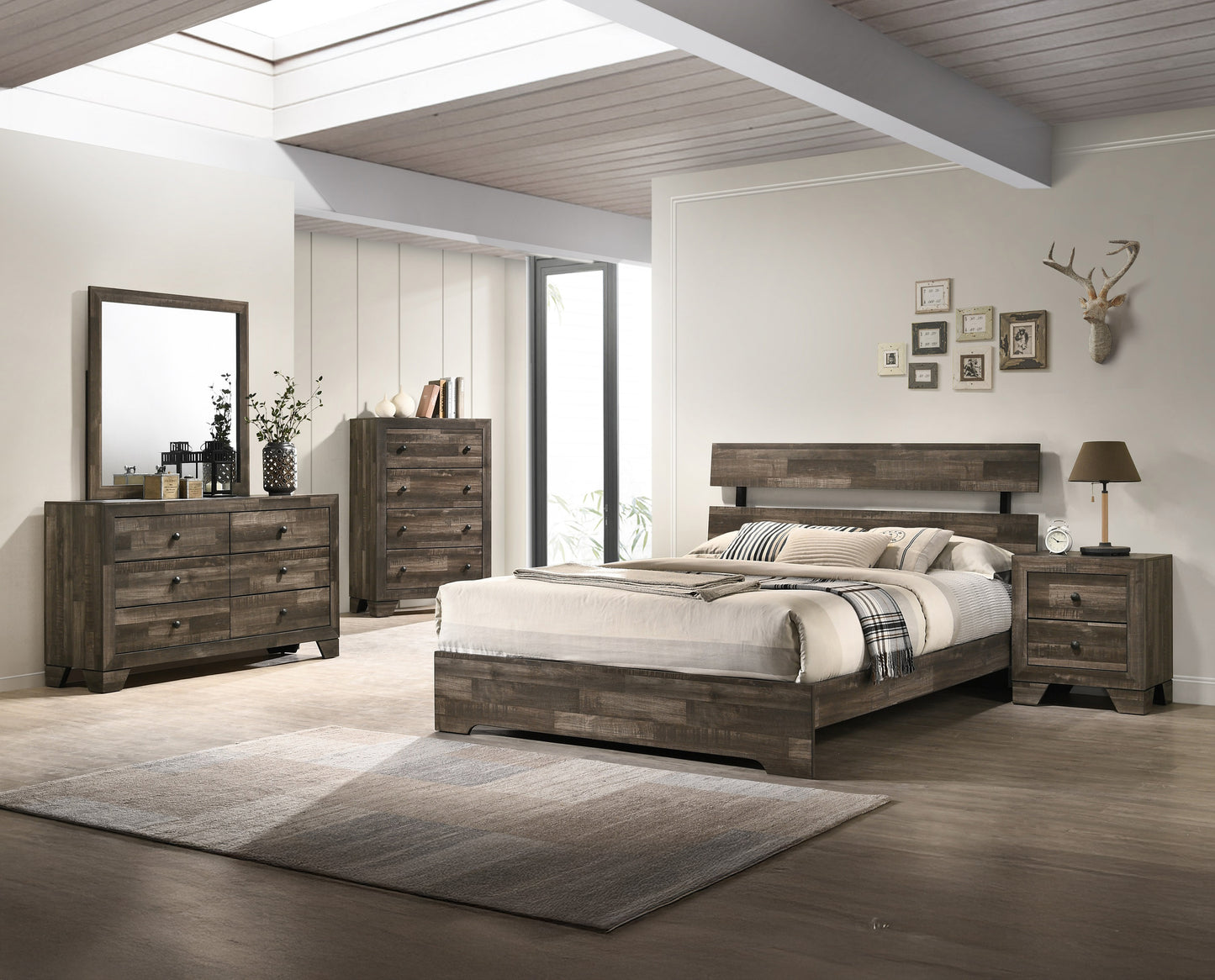 Queen Rustic Brown Wood Platform Bed Frame