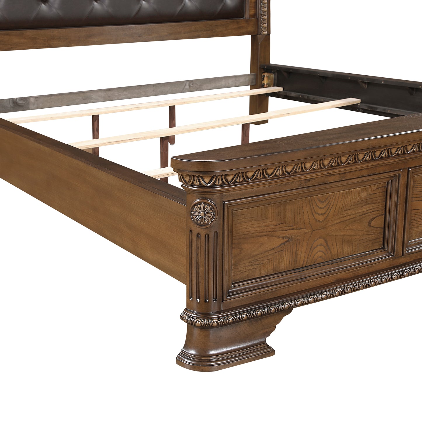 Queen Dark Brown Upholstered Bed - Luxury Traditional