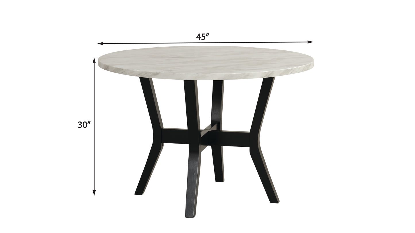 5 Piece Dining Set - Faux Marble Table & Chairs, Black/White
