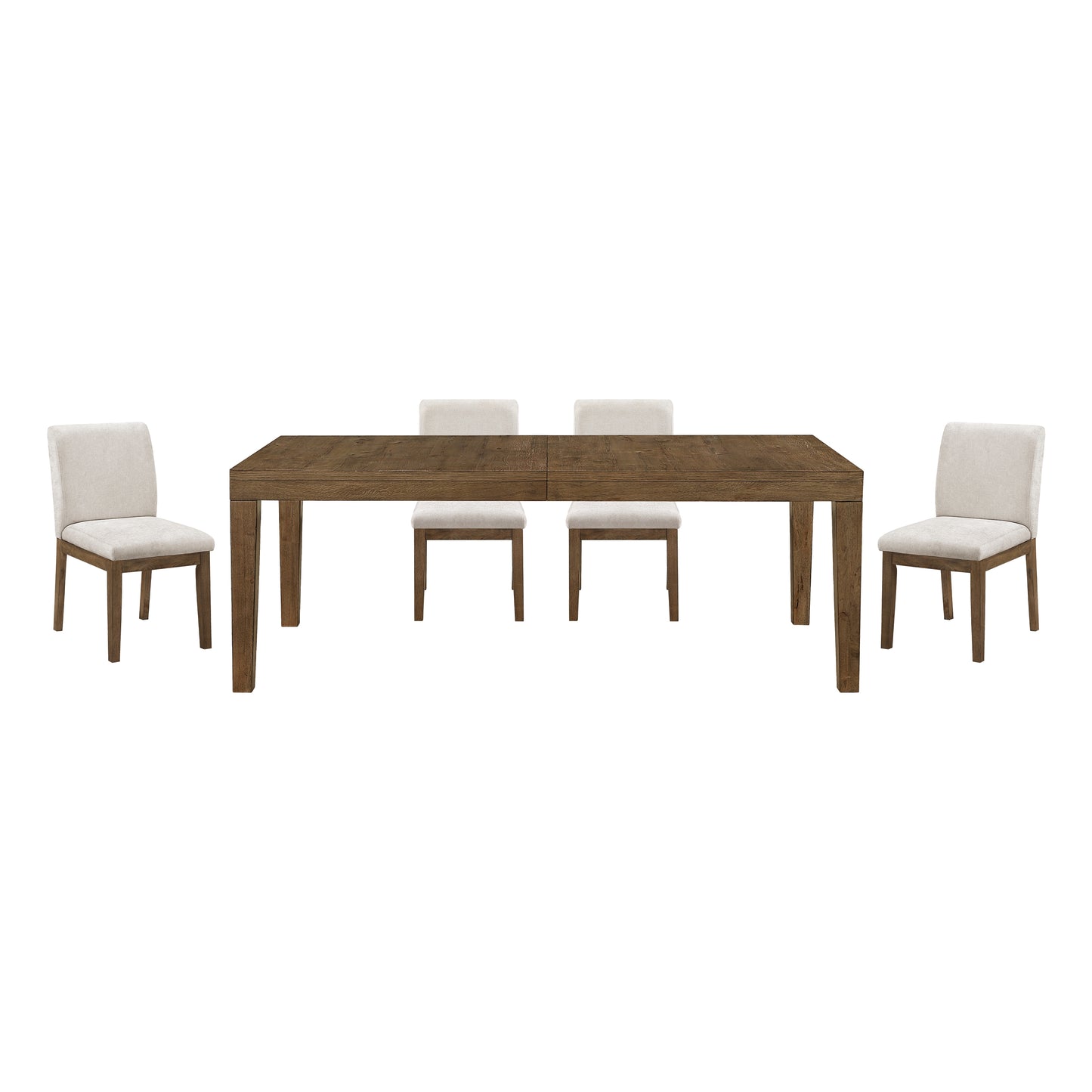 Brown Finish 5pc Dining Set Large Table and Upholstered Chairs Self-Storing Extension Leaf Sturdy Frame Wooden Furniture