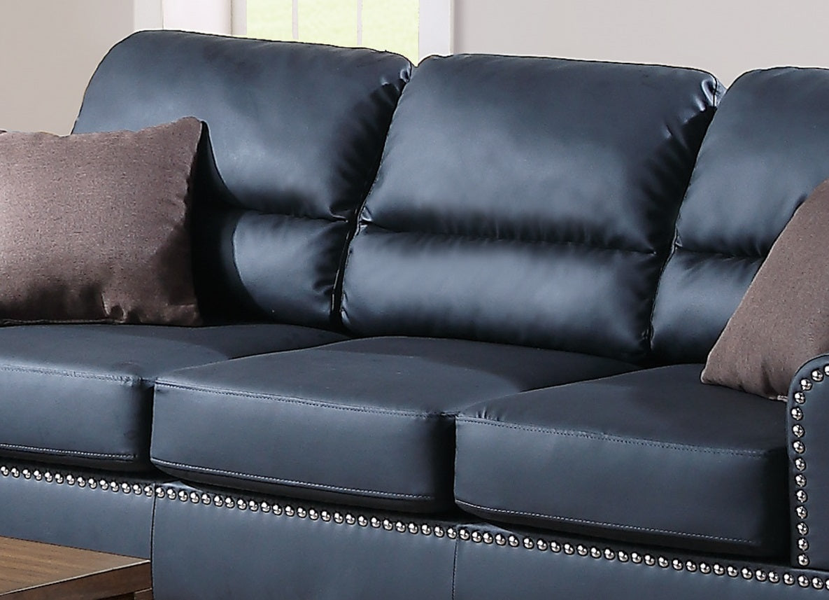 Black Bonded Leather Sofa Set - 2 Piece Loveseat for Living Room