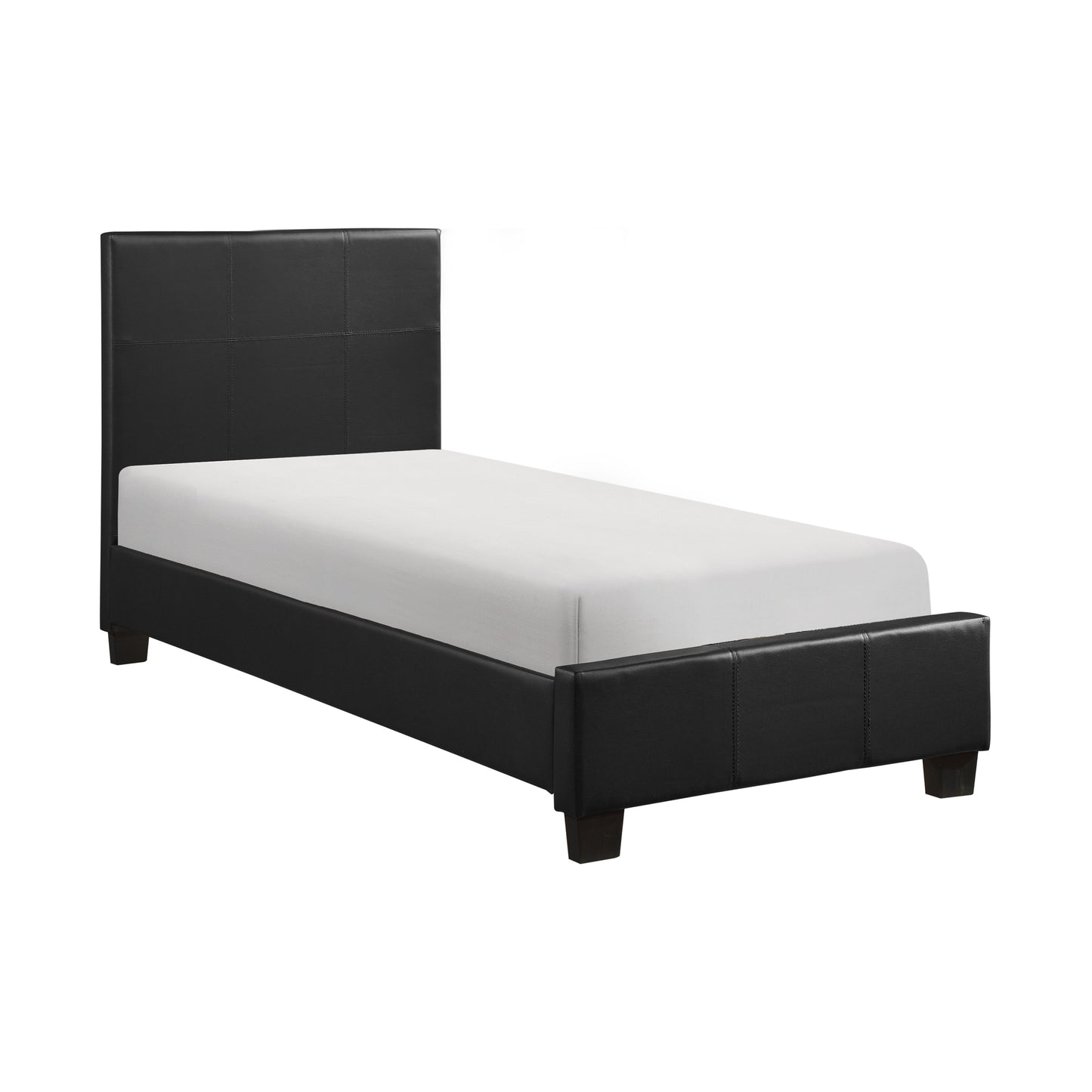 Contemporary Twin Platform Bed 1pc Durable Black Faux Leather Bedroom Furniture