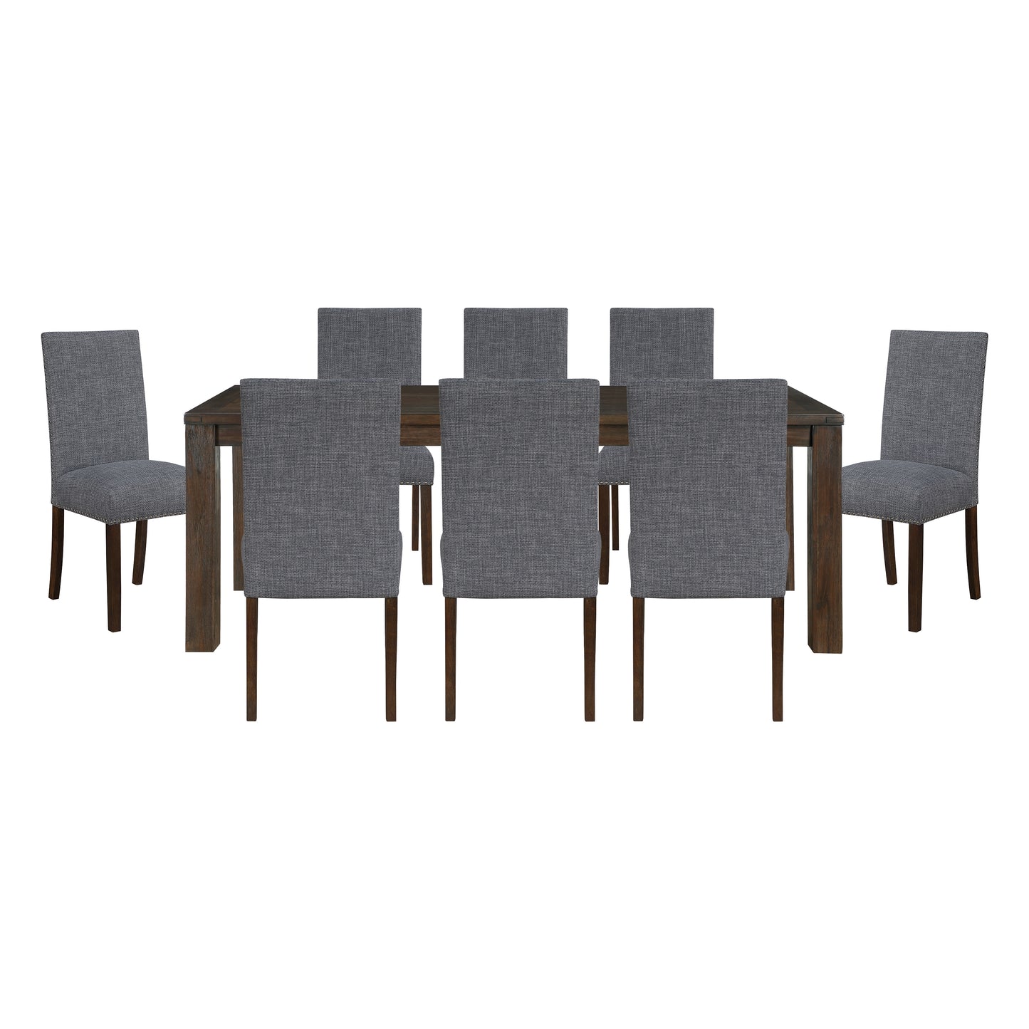 Classic 9pc Dining Set Dark Brown Finish Table and 8x Side Chairs Comfort Upholstery Gray Dining Kitchen Furniture