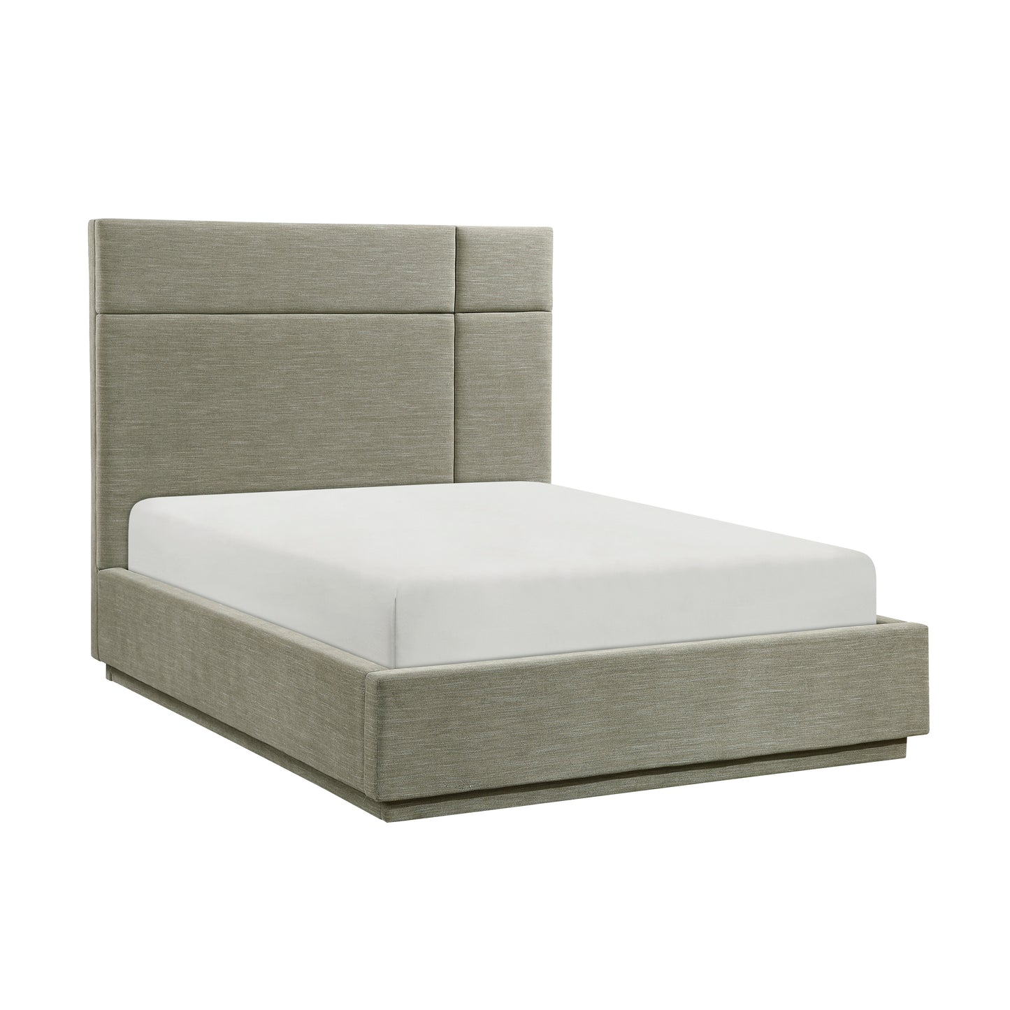 Beautiful King Platform Bed Forest Green Fabric Upholstery Durable Plywood Frame 1pc