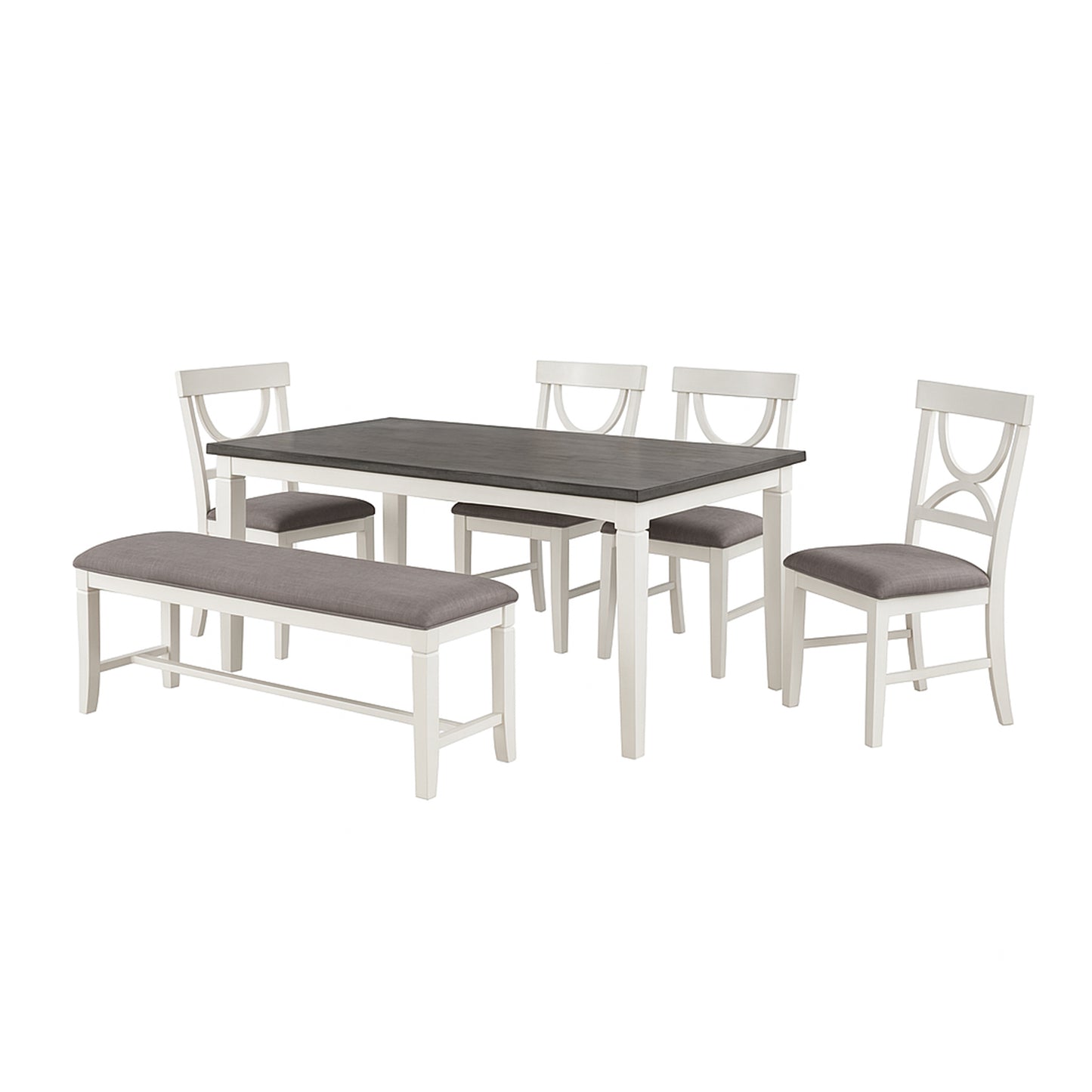 Carrol 6 Piece Wood Dining Set, White and Grey