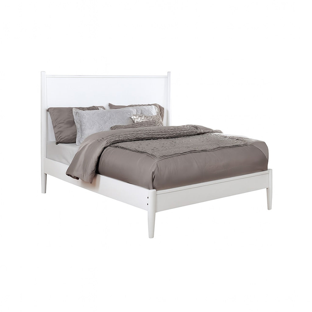 Mid-Century Modern Full Size Wooden Platform Bed in White Finish