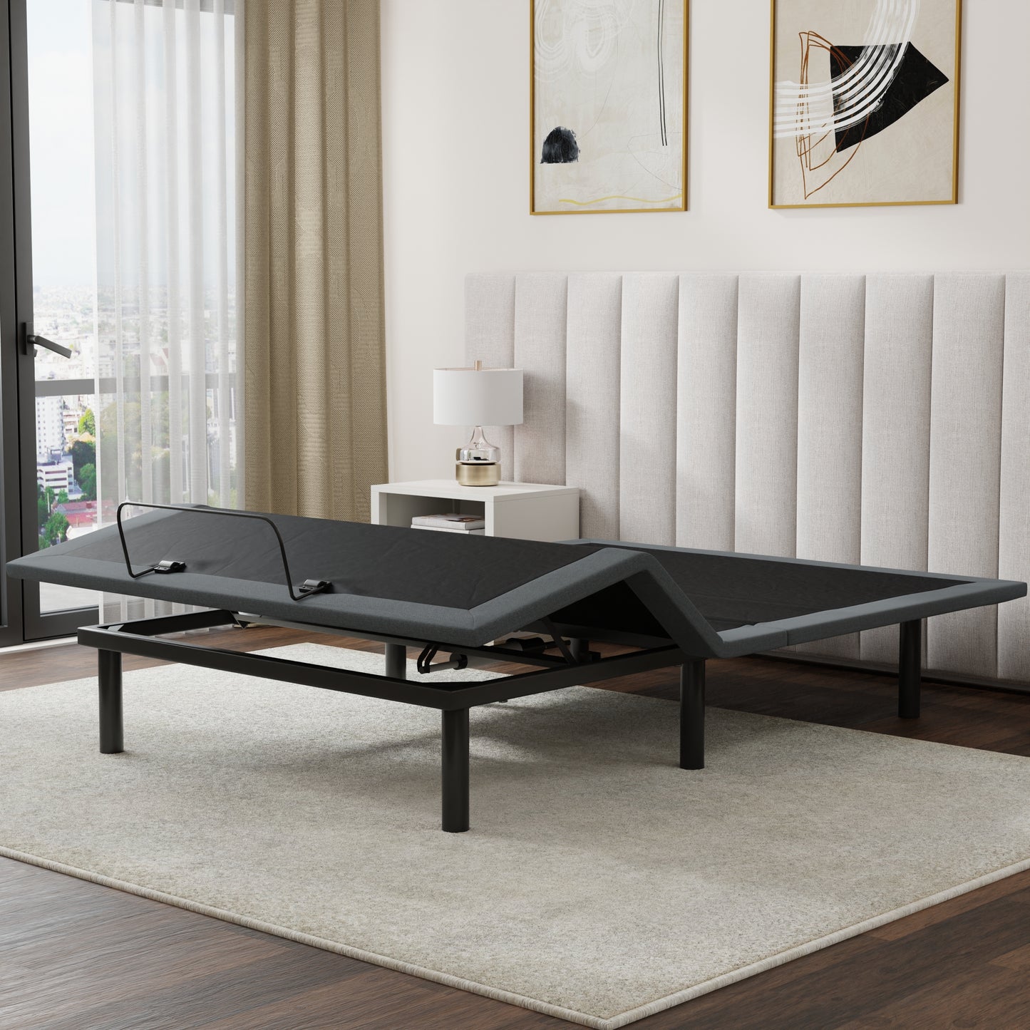 Queen Adjustable Bed Base - Black & Gray Steel Frame