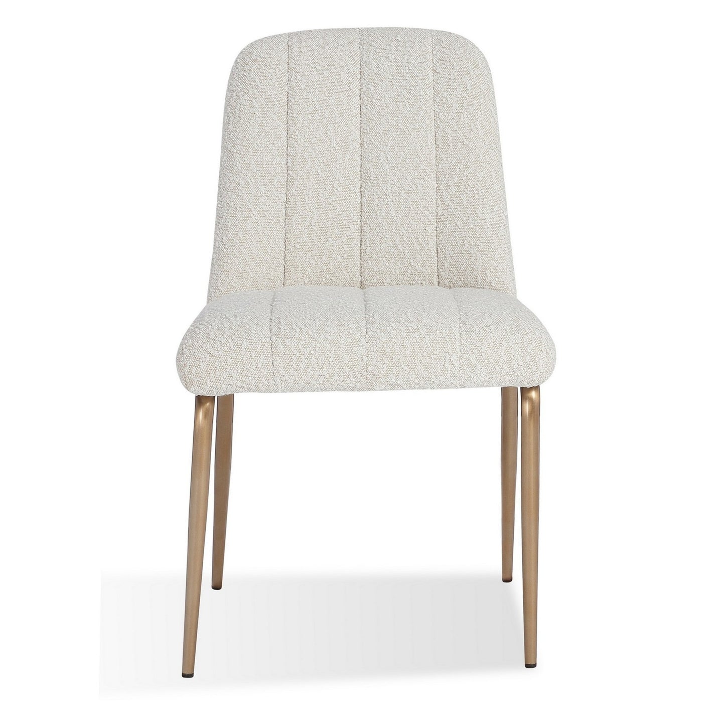 Rise 19 Inch Dining Chairs, Soft Boucle Upholstery, Set of 2, White, Bronze