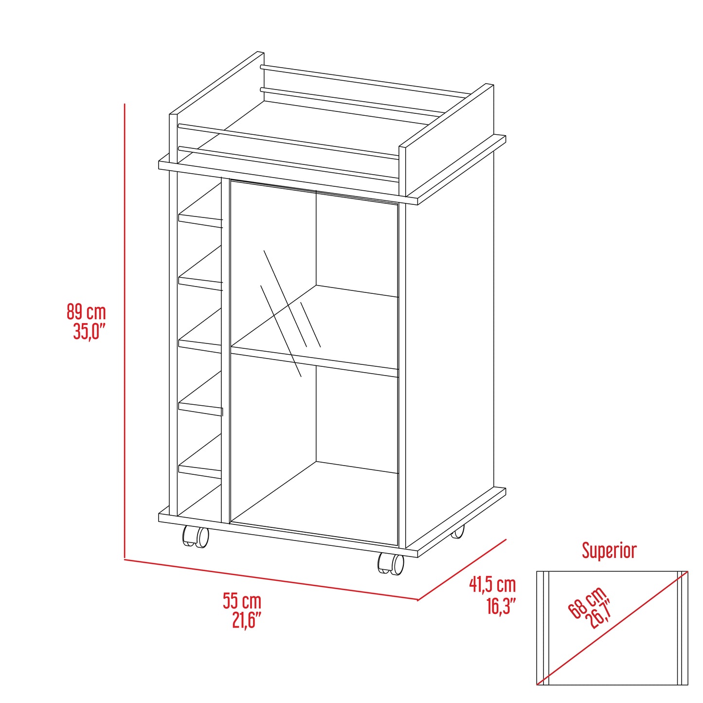 6-Bottle Wenge Bar Cart - Kitchen Island Storage