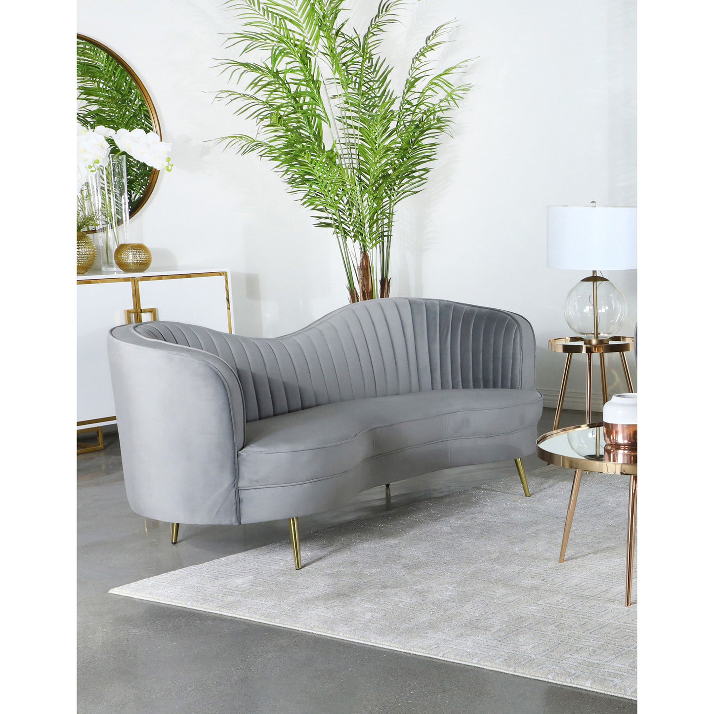 Reigha Grey and Gold Upholstered Sofa