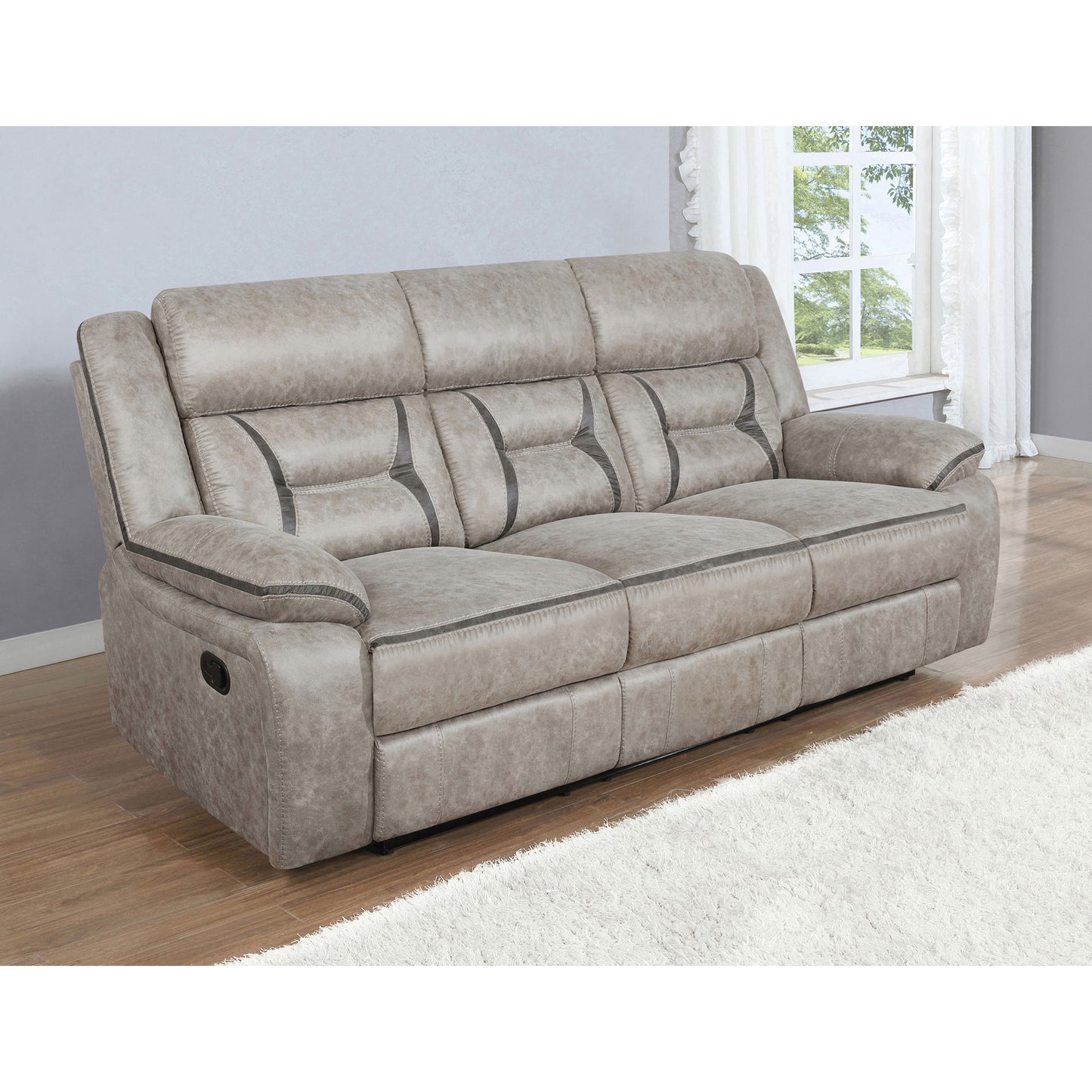Brazelton Greer Taupe Upholstered Tufted Sofa with Pillow Top Arms