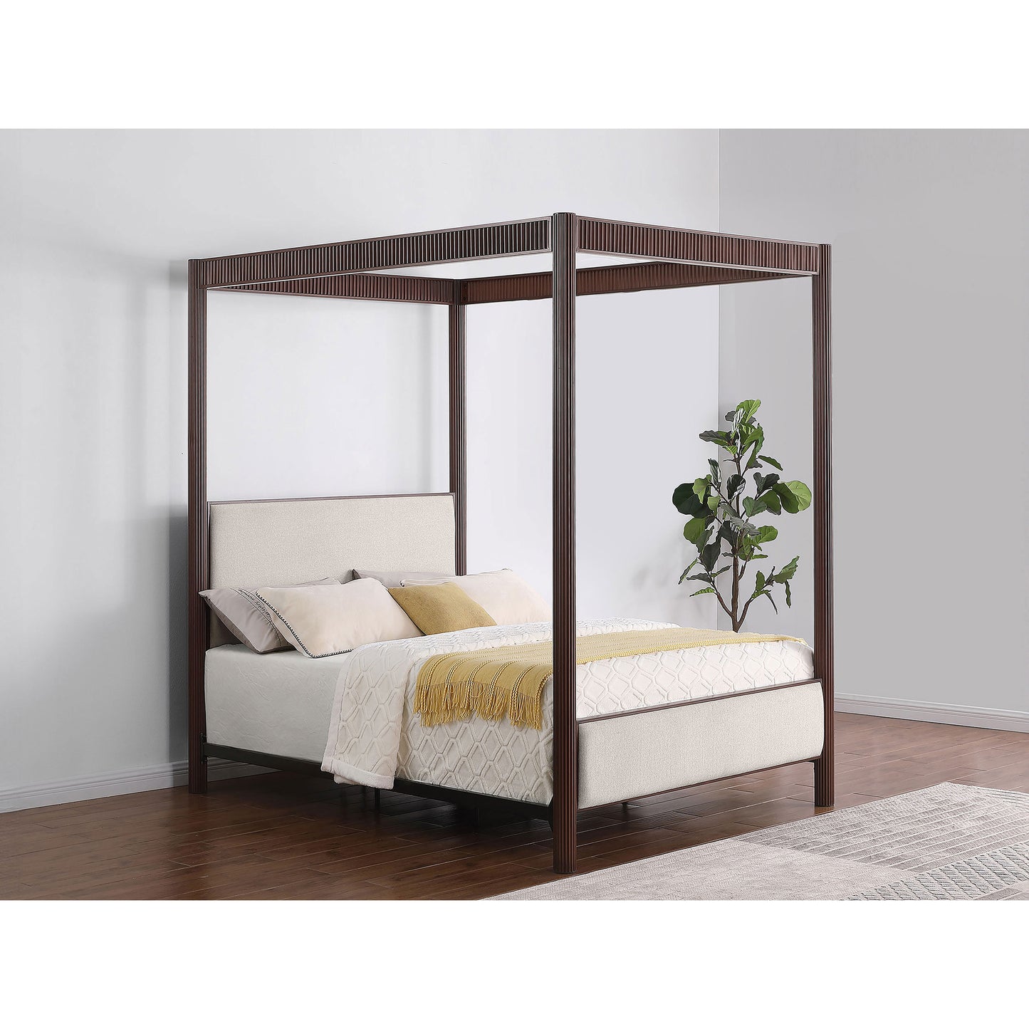 Tova Rust Brown Metal Queen Canopy Bed