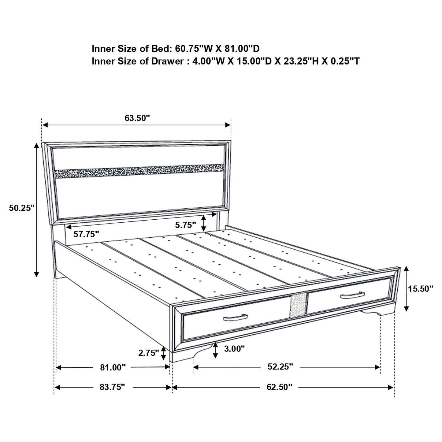 Queen White Wood Storage Bed Frame for Bedrooms