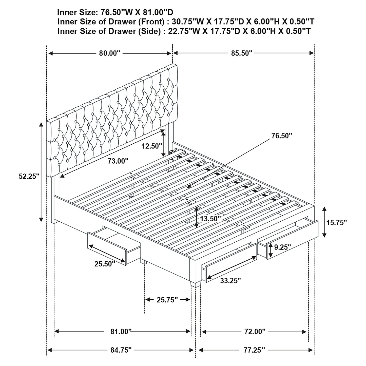 Newport Grey Storage Bed - King Size, Box Spring Free