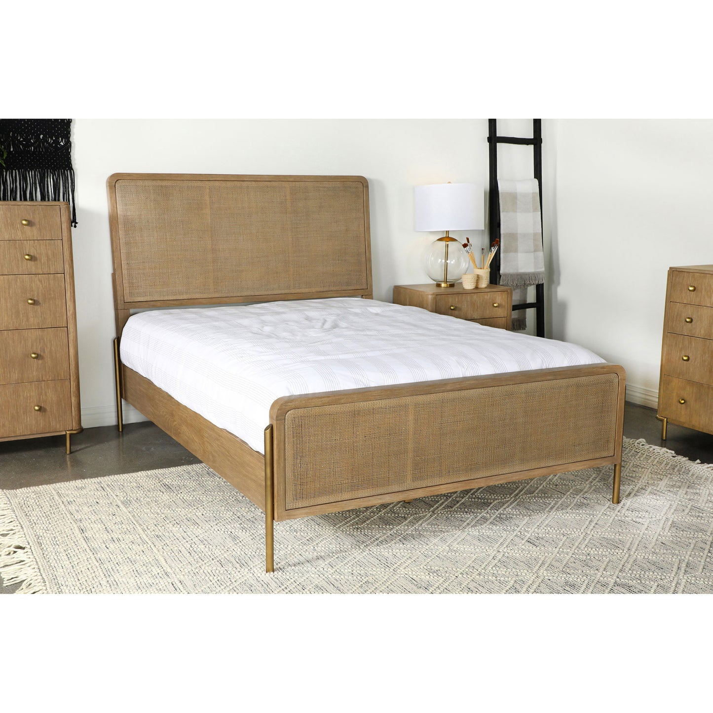 Stevie Sand Wash and Natural Cane Queen Panel Bed