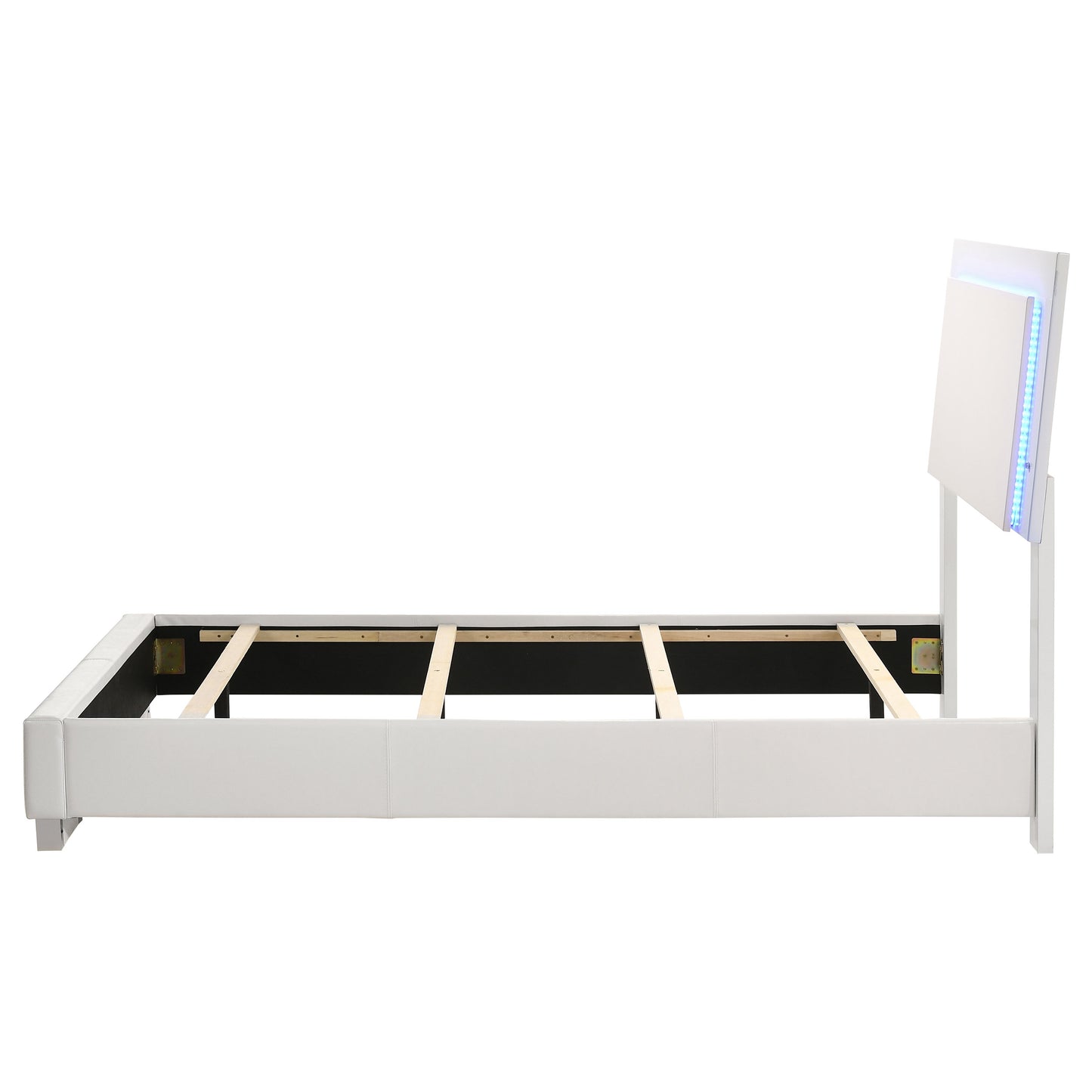 White High Gloss Twin LED Panel Bed - Faux Leather