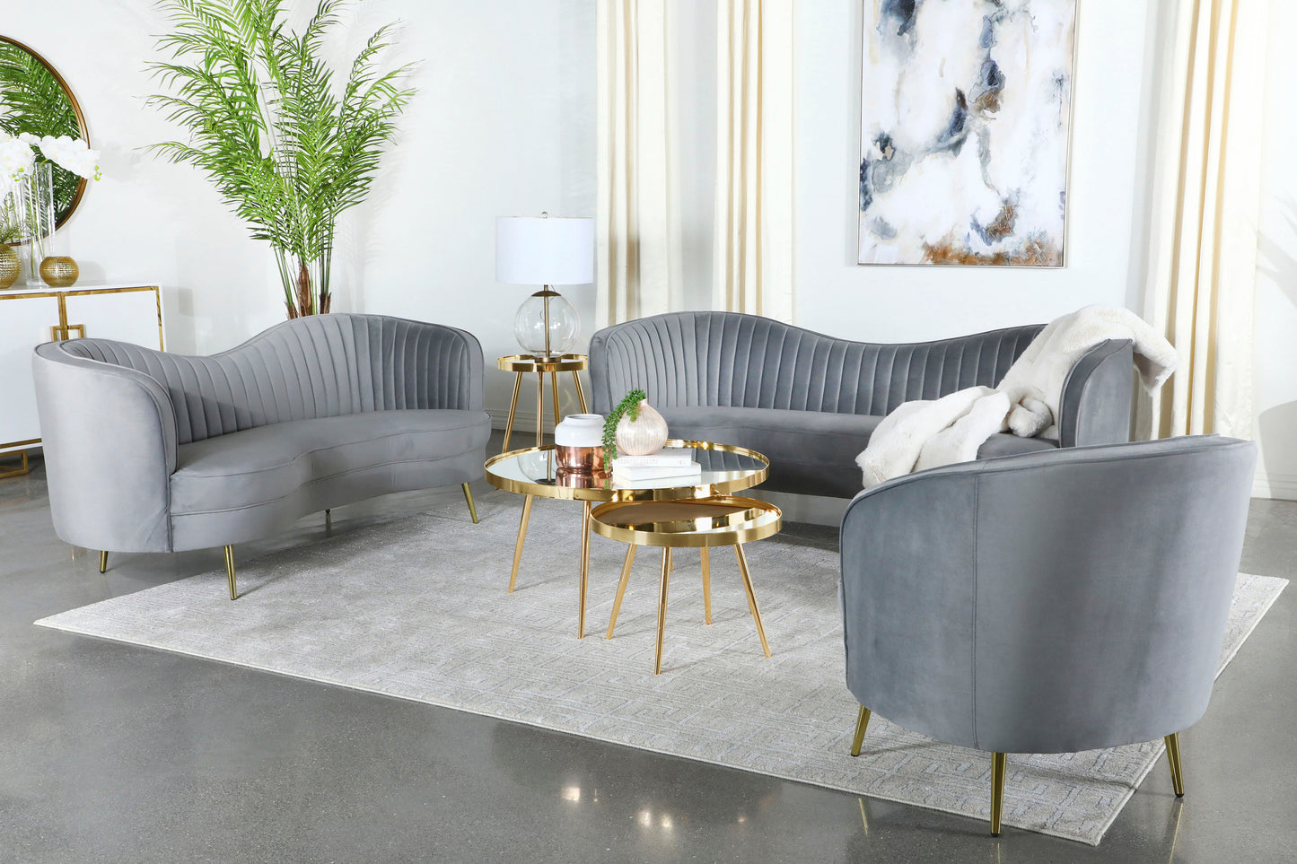 Sophia Grey 3-piece Upholstered Channel Tufted Sofa Set
