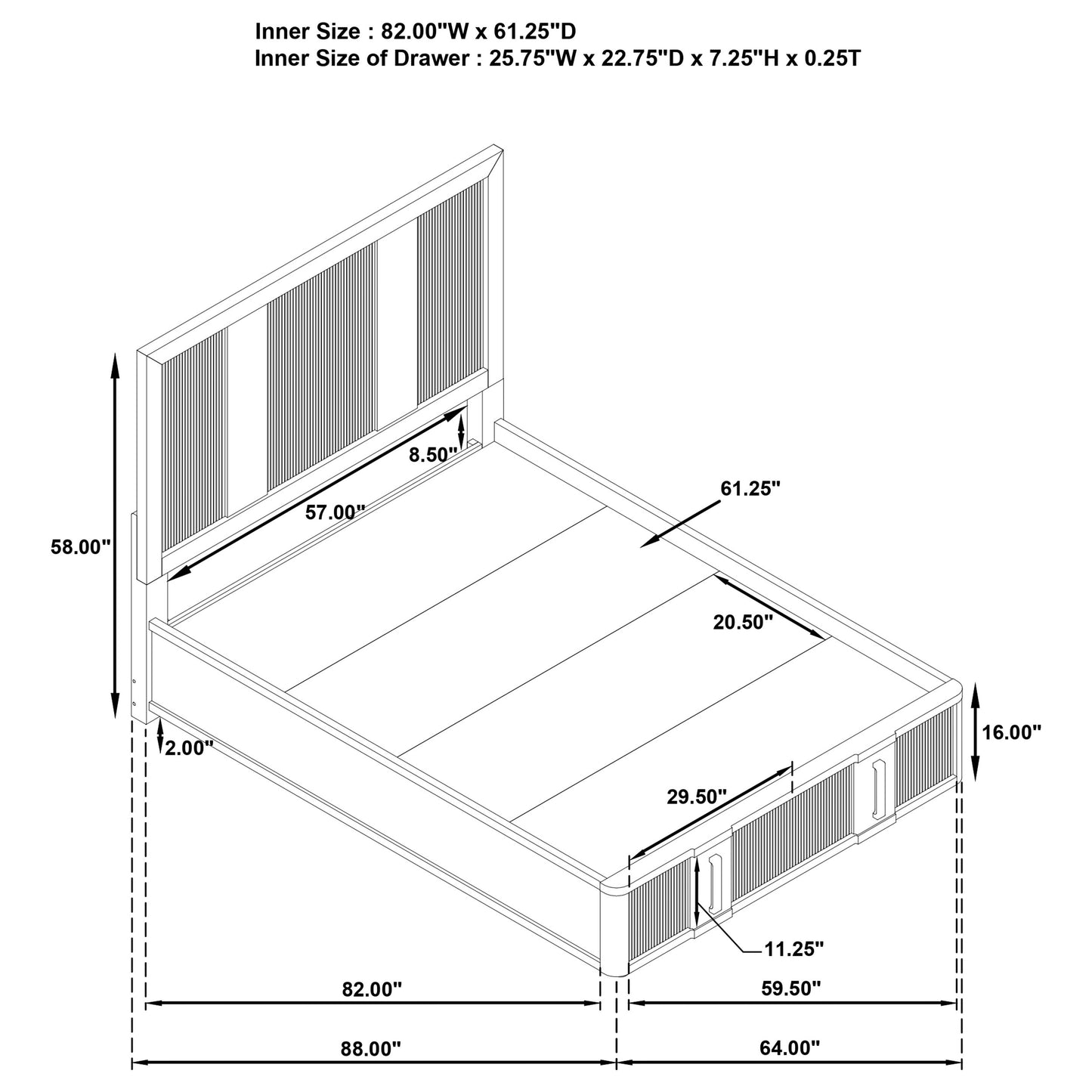 Queen Ash Brown Wood Bed Frame - Storage Headboard