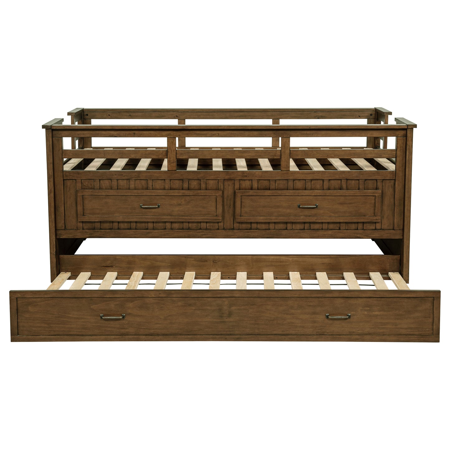 Twin Captains Bed with Trundle - Brown Wood Frame
