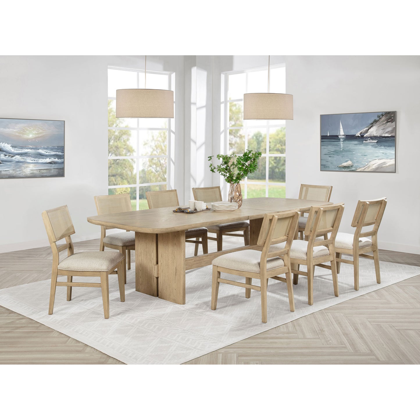 Kimpton Beige Oak 9-piece Rectangular Wood Dining Table Set
