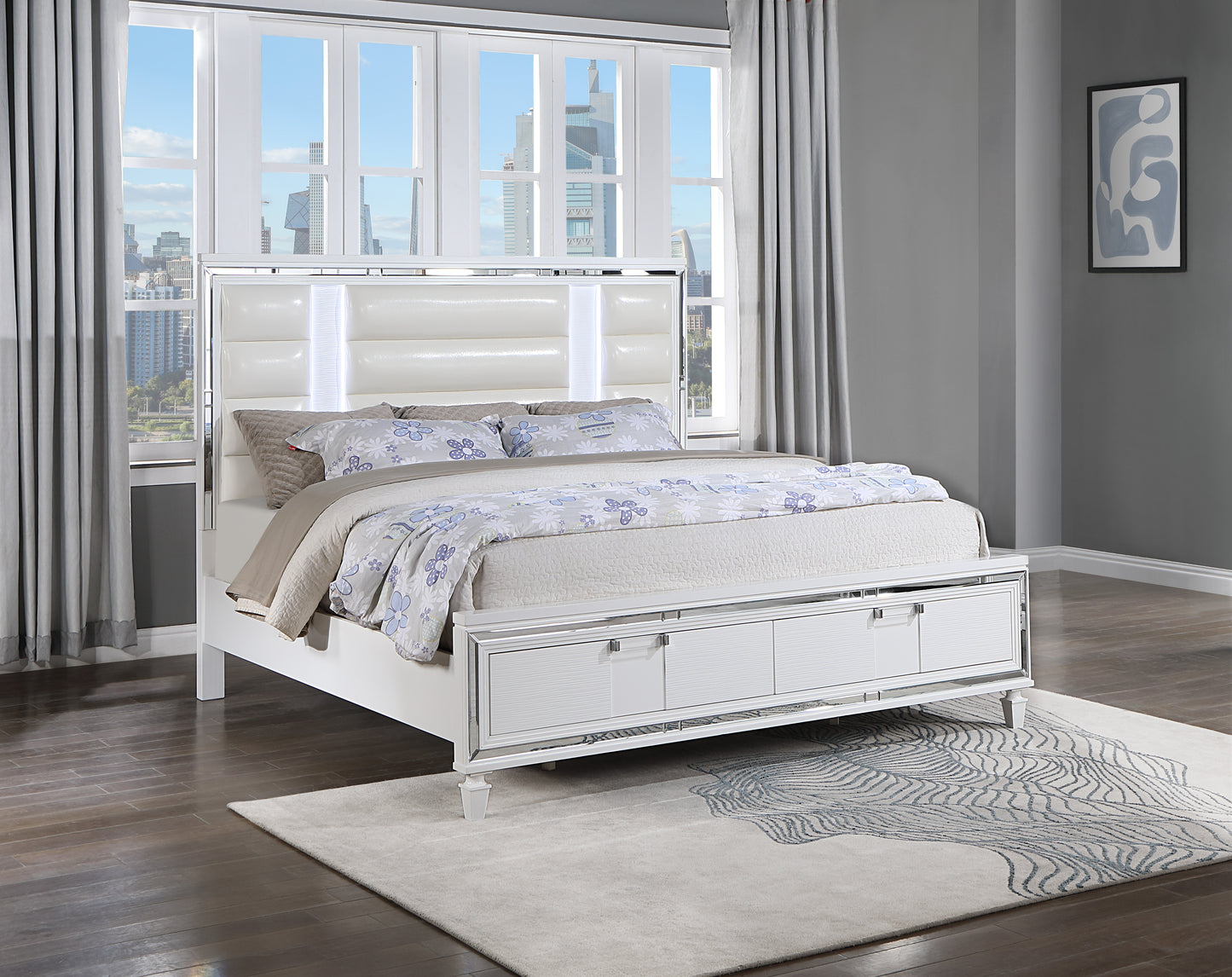 Genoa G05790A-QB Queen Bed (Mattress Not Included), Sparkling White