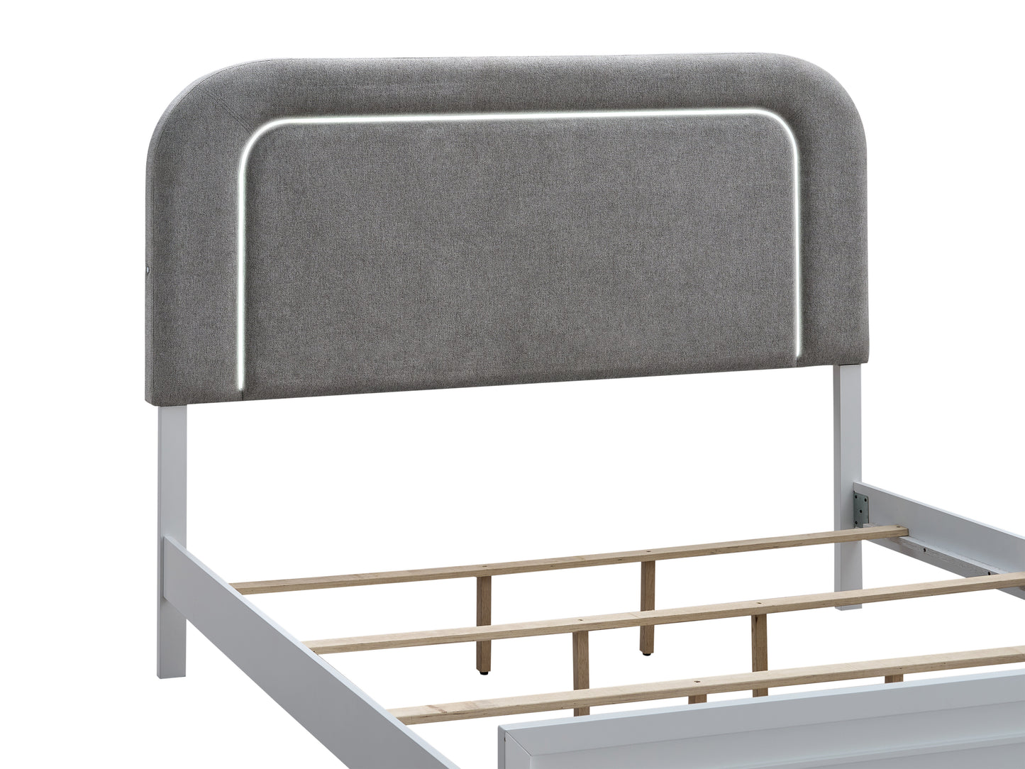 Queen Wood Bed Frame - White with LED Details for Bedroom