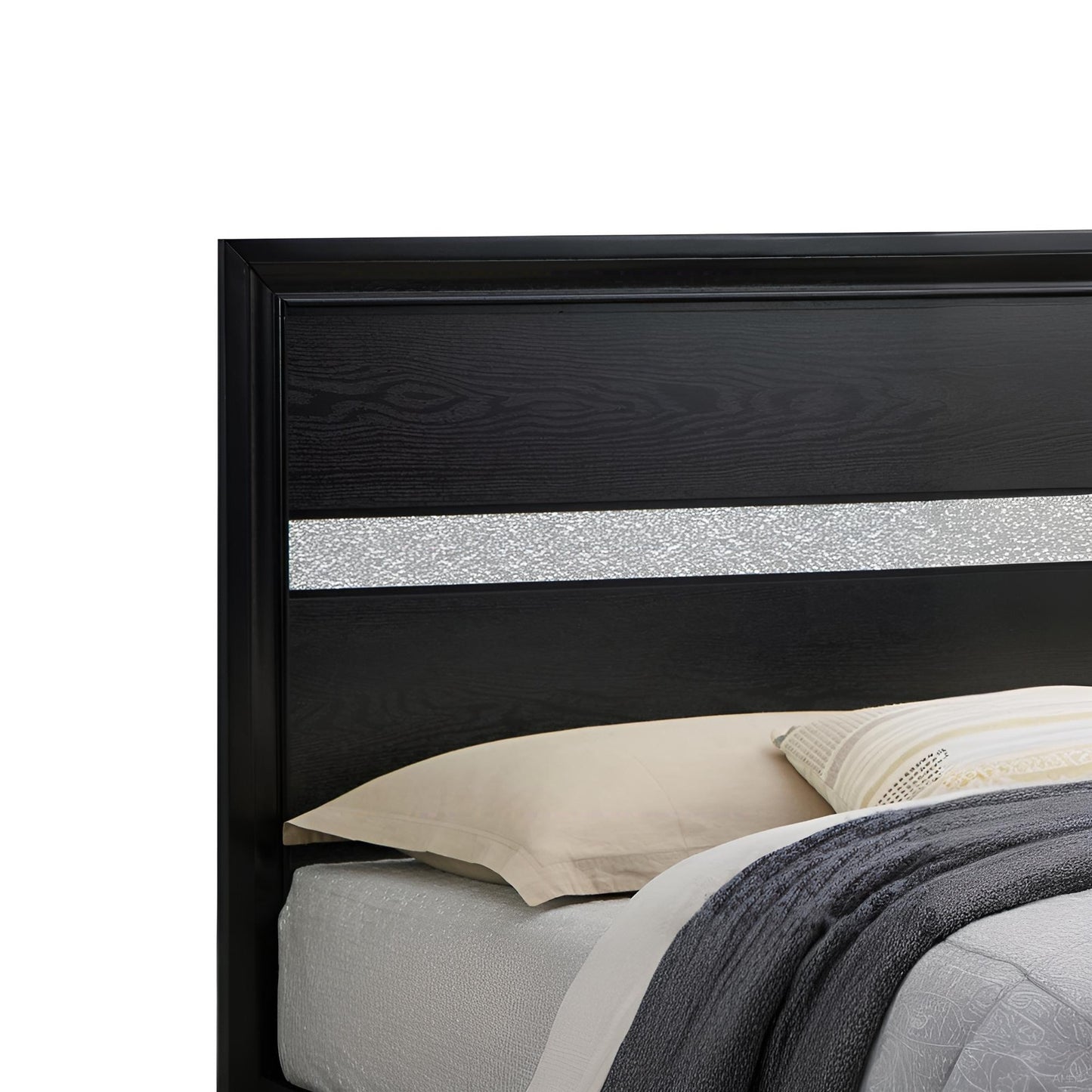 Madrid Queen Bed - Black Wood Frame, 50"H for Bedroom