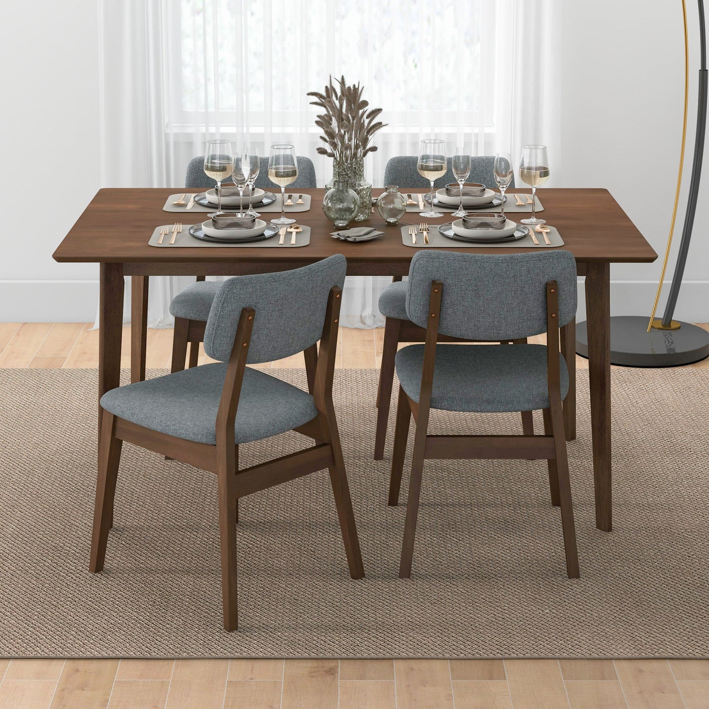 Carlos Solid Wood Dining Table and 4 Side Chairs