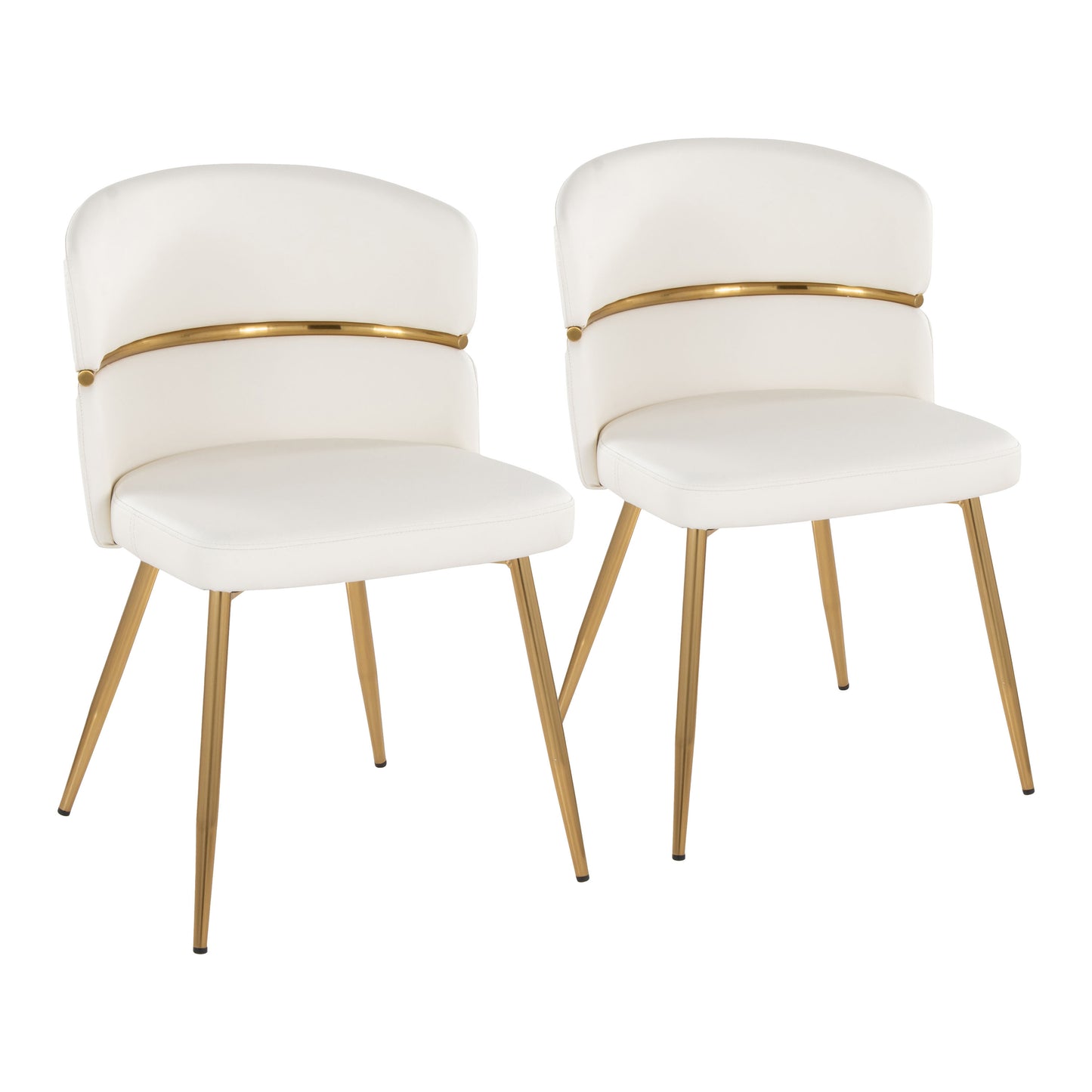 Dining Chair in Gold Metal and White Faux Leather - Set of 2