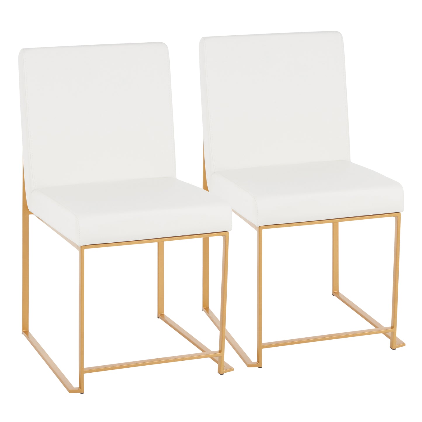 High Back Contemporary Dining Chair in Gold and White Faux Leather - Set of 2