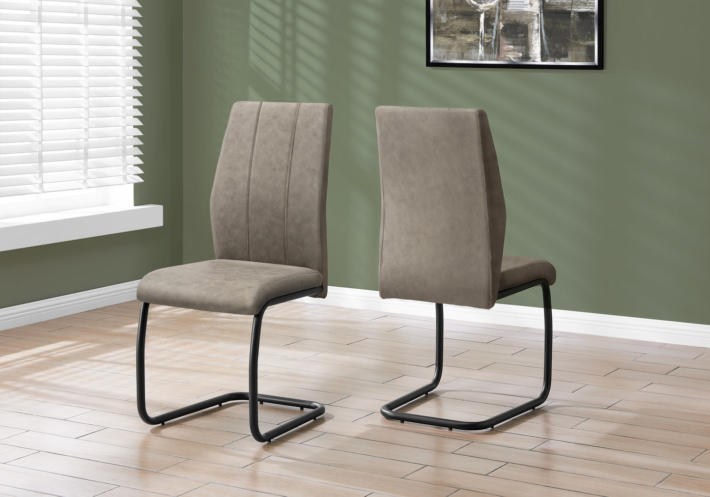 Dining Chair, Set Of 2, Side, Upholstered, Kitchen, Dining Room, 39" Height, Brown Fabric, Black Metal, Contemporary, Modern