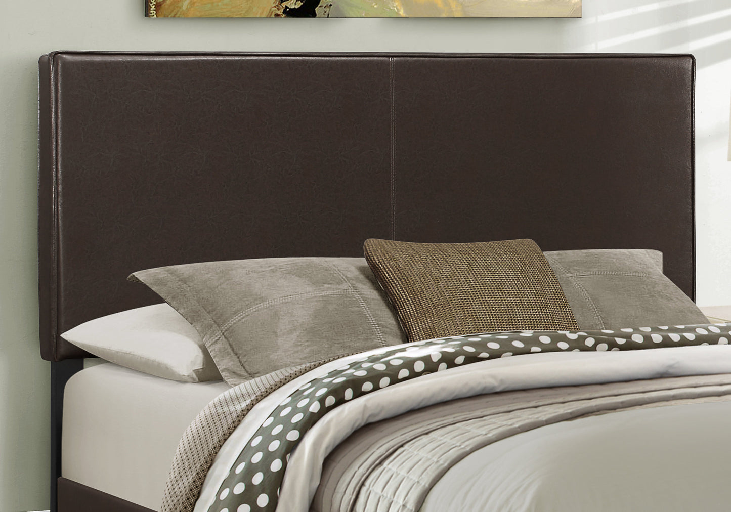 Queen Upholstered Bed - Brown Faux Leather Frame for Bedroom