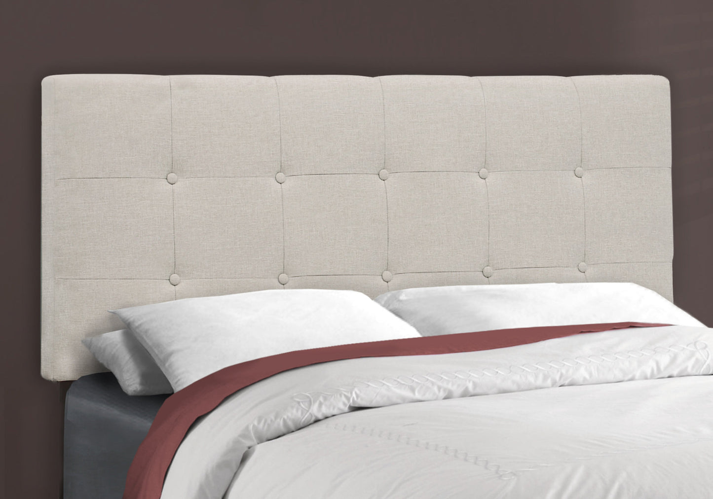 Full Size Beige Upholstered Bed Frame with Linen Look Fabric