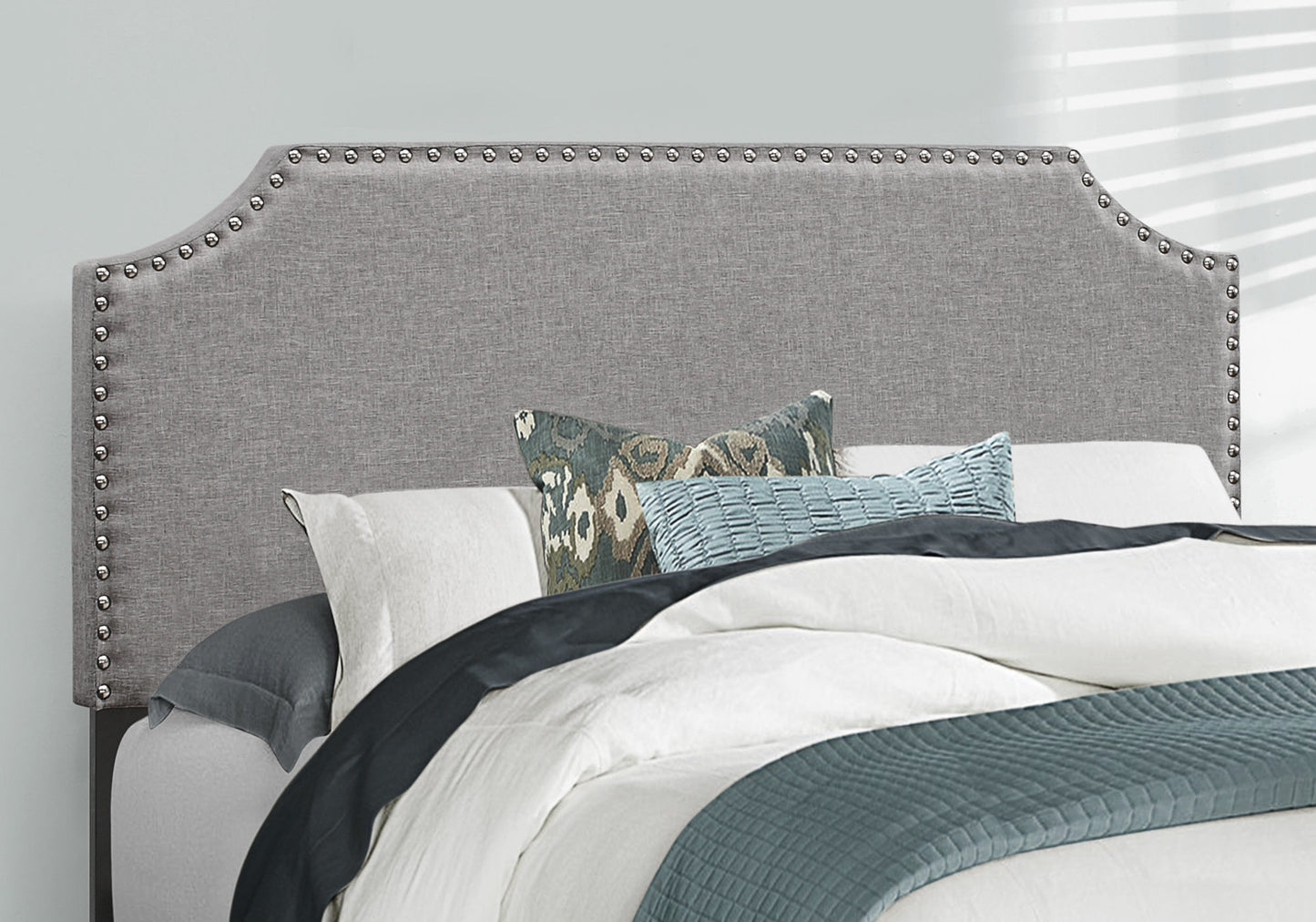 Grey Linen Upholstered Full Size Bed Frame