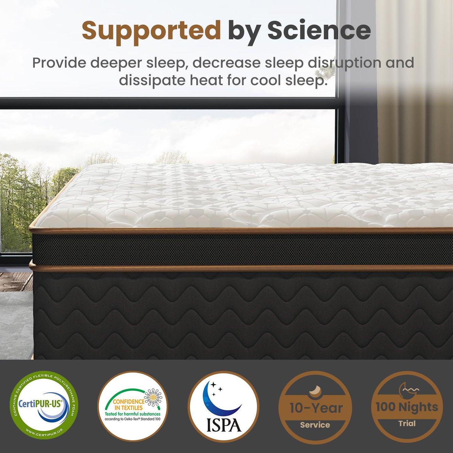 Queen Size White Black Memory Foam Mattress - Modern Bedroom