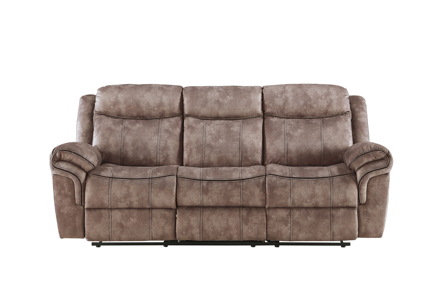 Zubaida Two Tone Chocolate Velvet Recliner Sofa w/USB Port & Drop Down Table