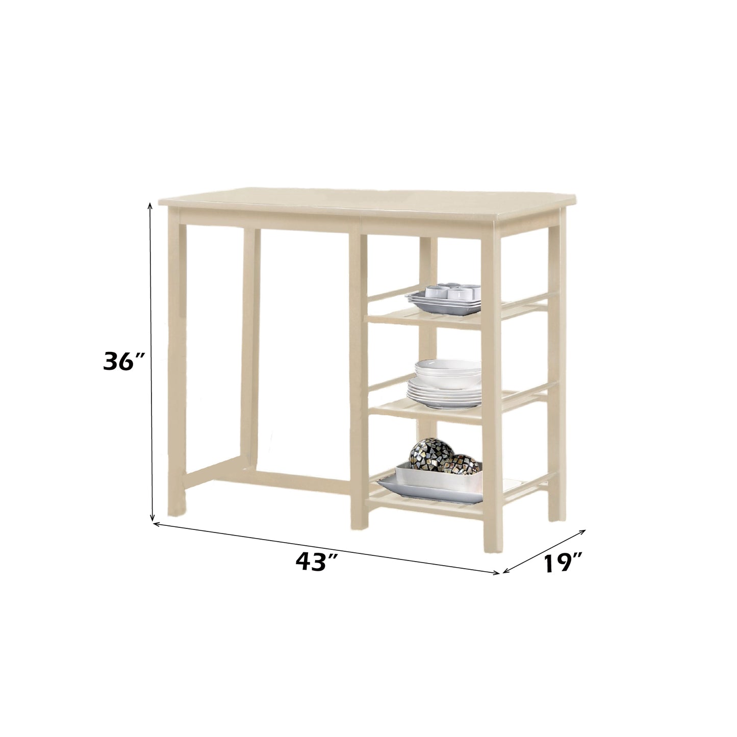 Cream Synthetic Wood 3 Piece Kitchen Dining Set with Storage