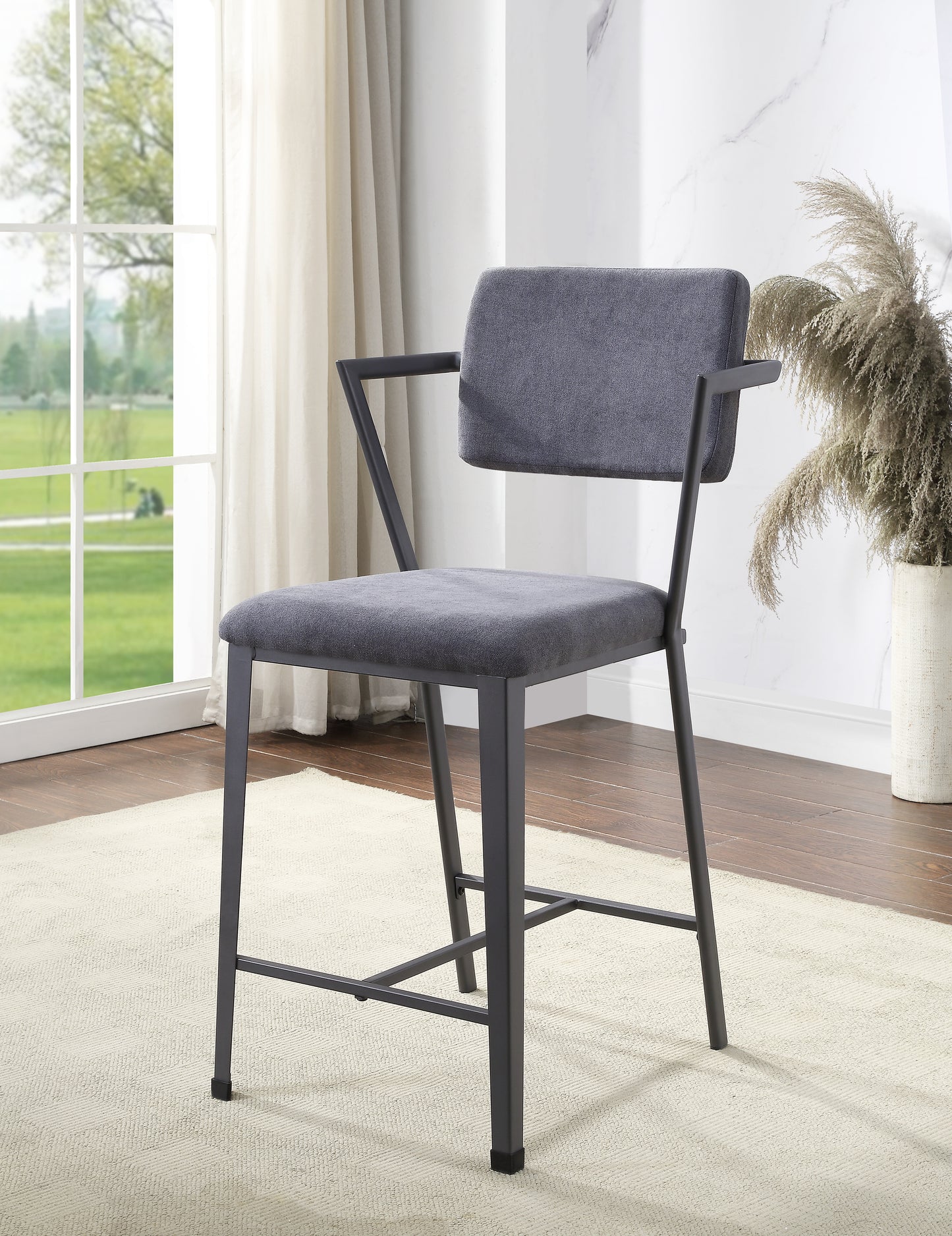 Cargo Gray Fabric & Gunmetal Finish Counter Height Chair (Set of 2)
