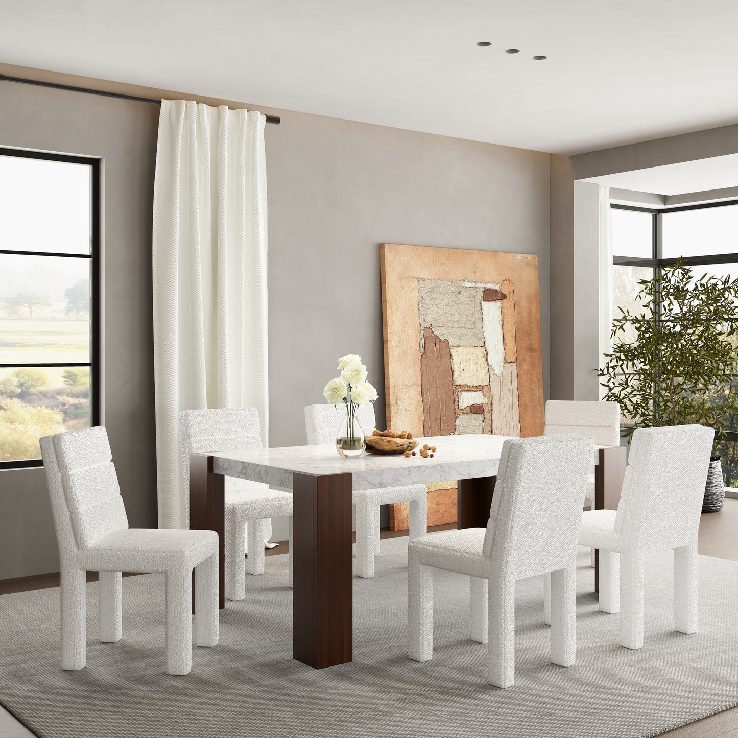 Hettie Dining Table W/Engineered Stone Top 7Pcs Dining Room Set