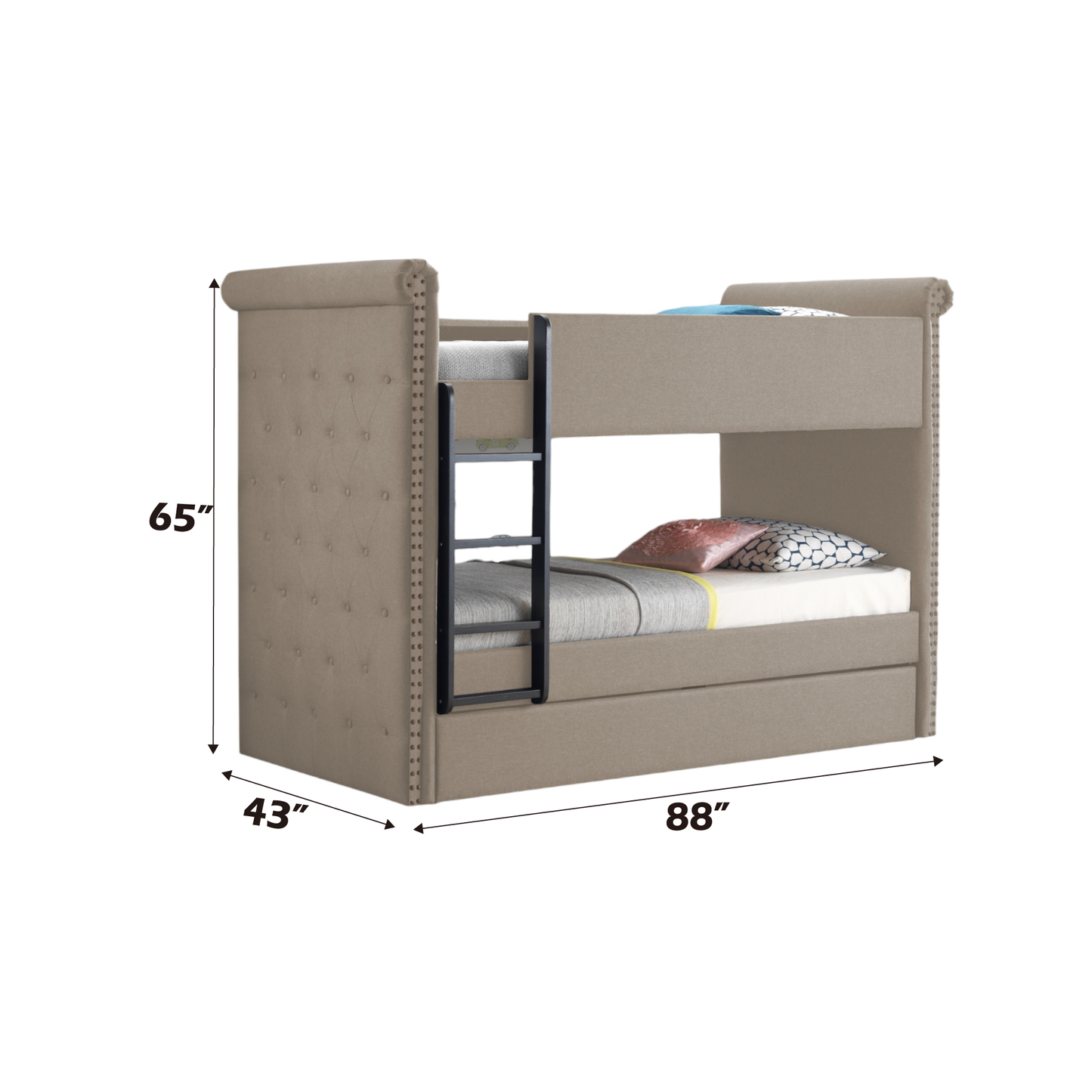 Twin/Twin Bunk Bed Beige Fabric Frame Trundle Bed